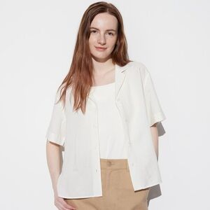 Uniqlo Linen Blend Open Collar Short-Sleeve Shirt Large